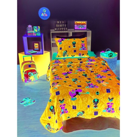 Edredom Dupla Face Microfibra Solteiro Estampado Estampado Super Mario 1,40 m x 2,10 m