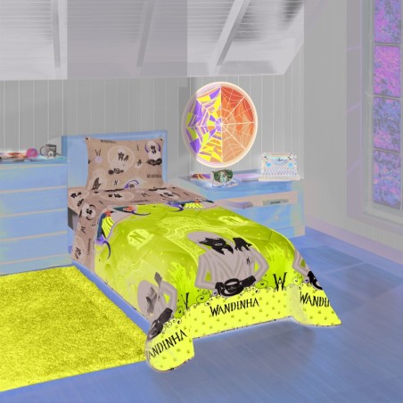 Edredom Dupla Face Microfibra Solteiro Estampado Estampado Wandinha 1,40 m x 2,10 m