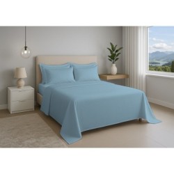 JOGO DE CAMA CASAL PREMIUM 180 FIOS 100% ALGODÃO AZUL- ESTAMPARIA
