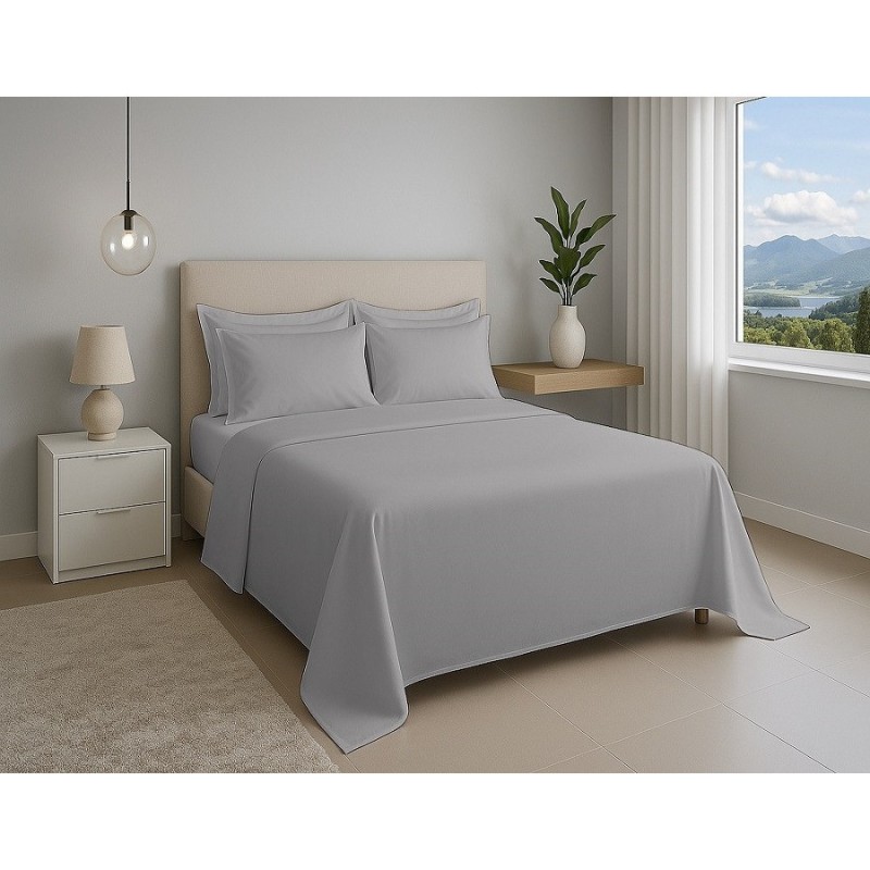 JOGO DE CAMA KING PREMIUM 180 FIOS 100% ALGODÃO CINZA- ESTAMPARIA