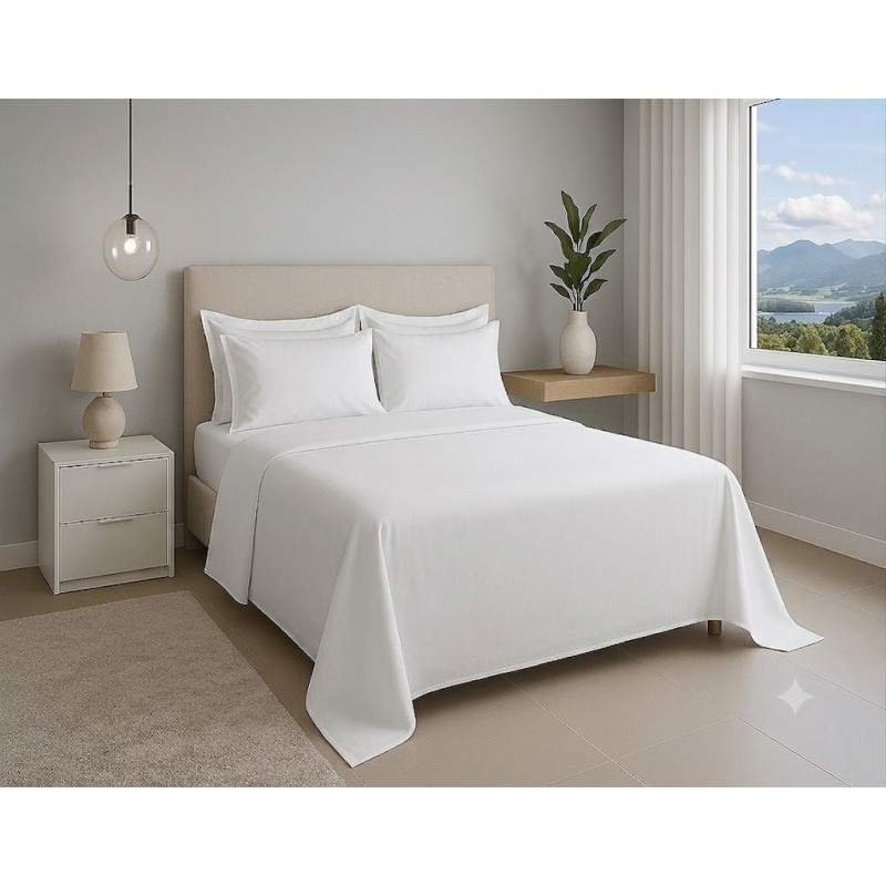JOGO DE CAMA CASAL PREMIUM 180 FIOS 100% ALGODÃO BRANCO- ESTAMPARIA