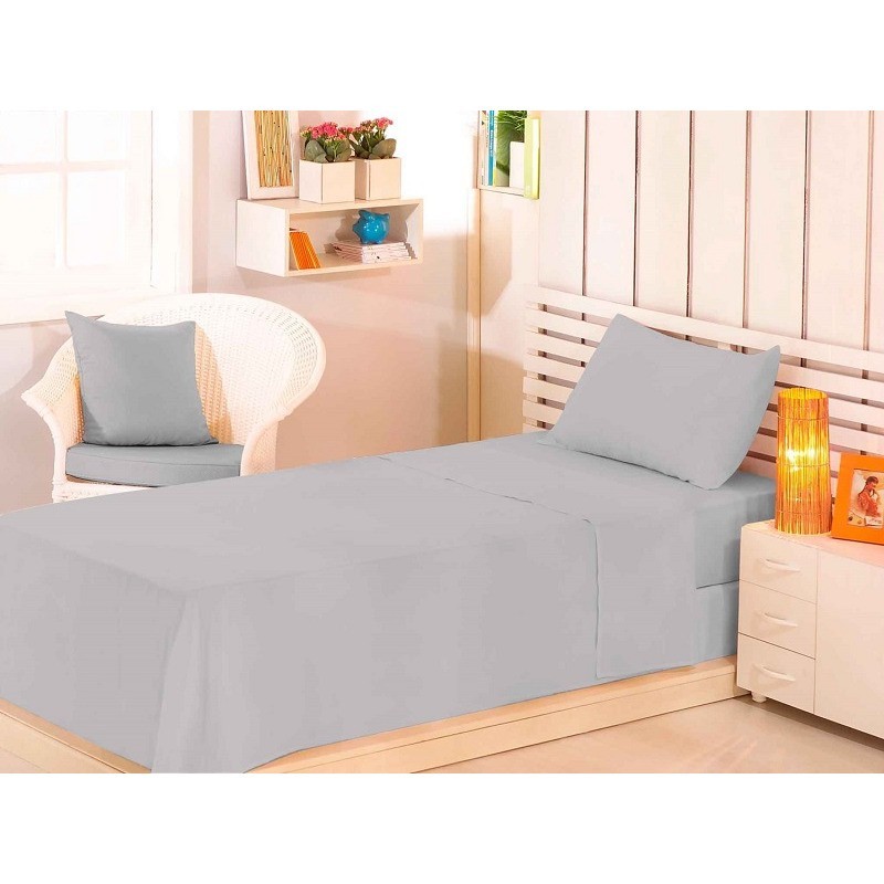 JOGO DE CAMA SOLTEIRO KING PREMIUM 180 FIOS 100% ALGODÃO CINZA- ESTAMPARIA
