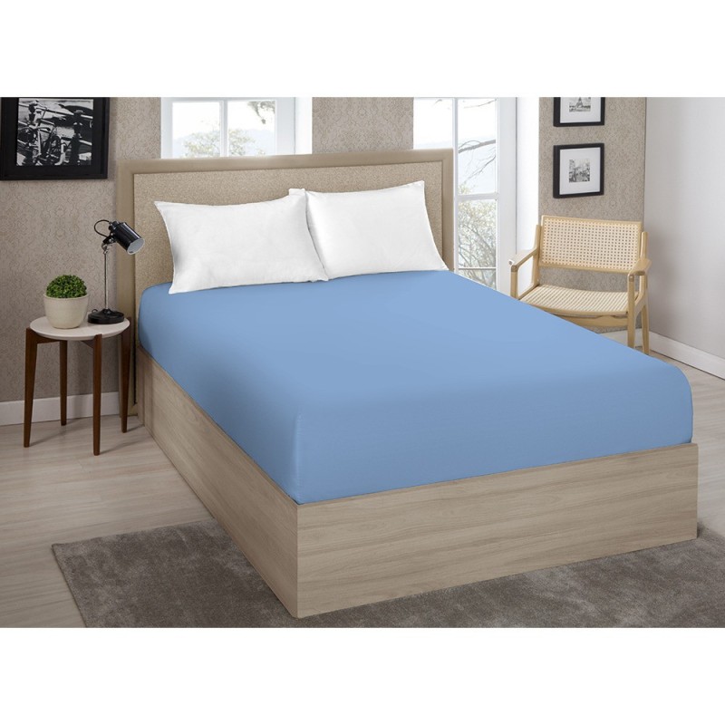 LENÇOL DE ELÁSTICO AVULSO QUEEN PREMIUM 180 FIOS 100% ALGODÃO AZUL- ESTAMPARIA