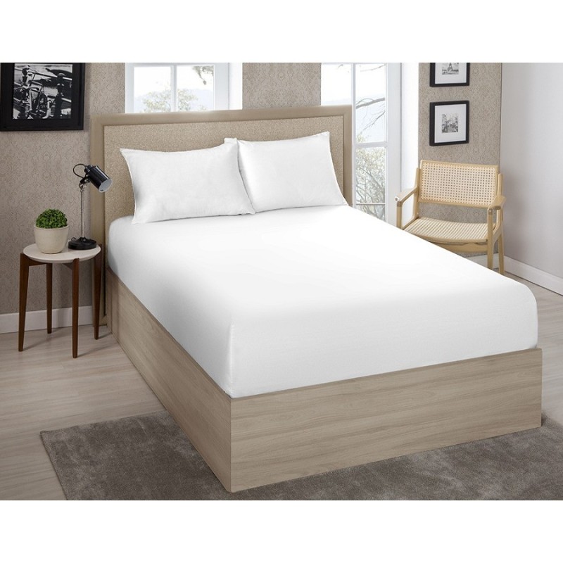 LENÇOL DE ELÁSTICO AVULSO CASAL PREMIUM 180 FIOS 100% ALGODÃO BRANCO- ESTAMPARIA