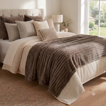 COBERTOR CANELADO LIVING ART LONDON QUEEN TAUPE- CORTTEX
