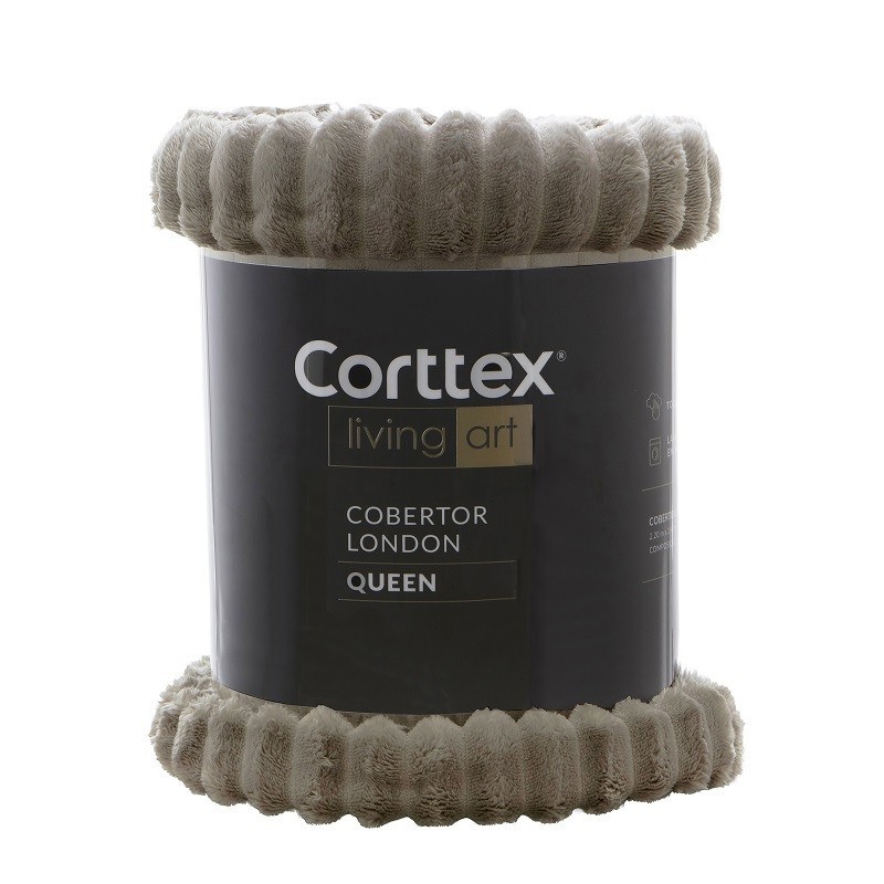 COBERTOR CANELADO LIVING ART LONDON QUEEN TAUPE- CORTTEX